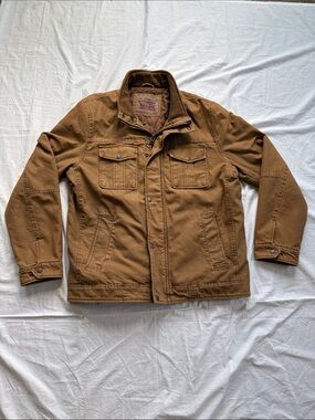 Levi's Twill Quilt Lined Trucker Military Chore Jacket Canvas Mens Large Tan
